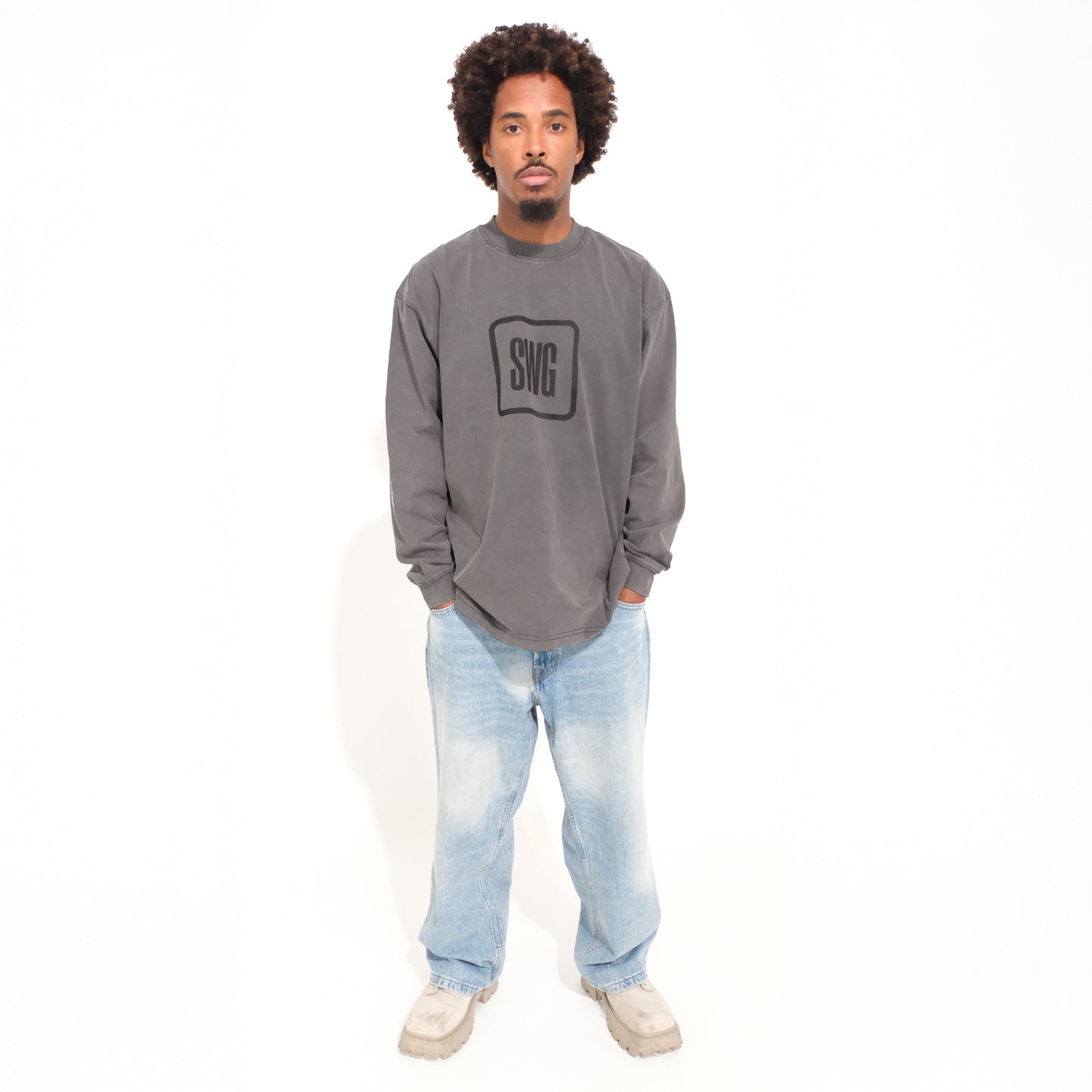 Front Box Logo LS Tee <C.GRAY>