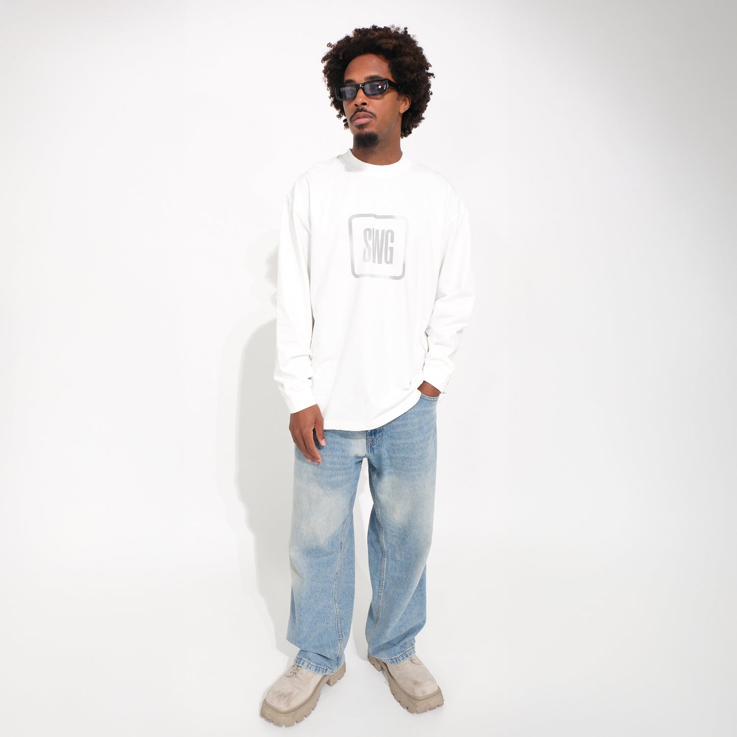 Front Box Logo LS Tee <WHITE>