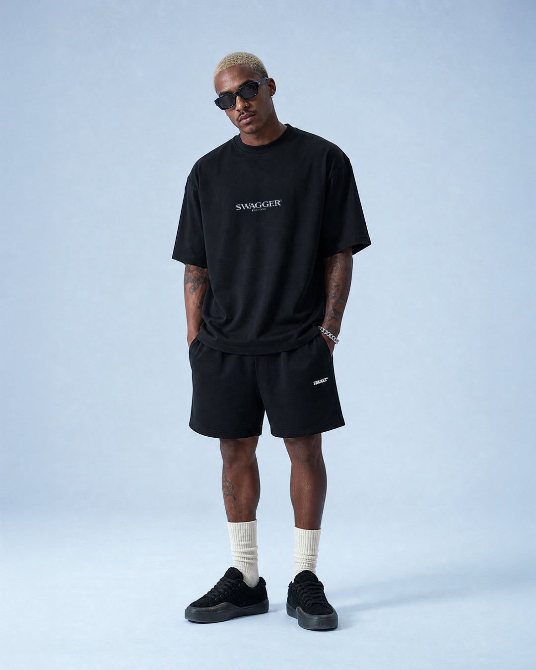 SWAGGER OS Logo Basic Tee <BLK×G.BLUE>
