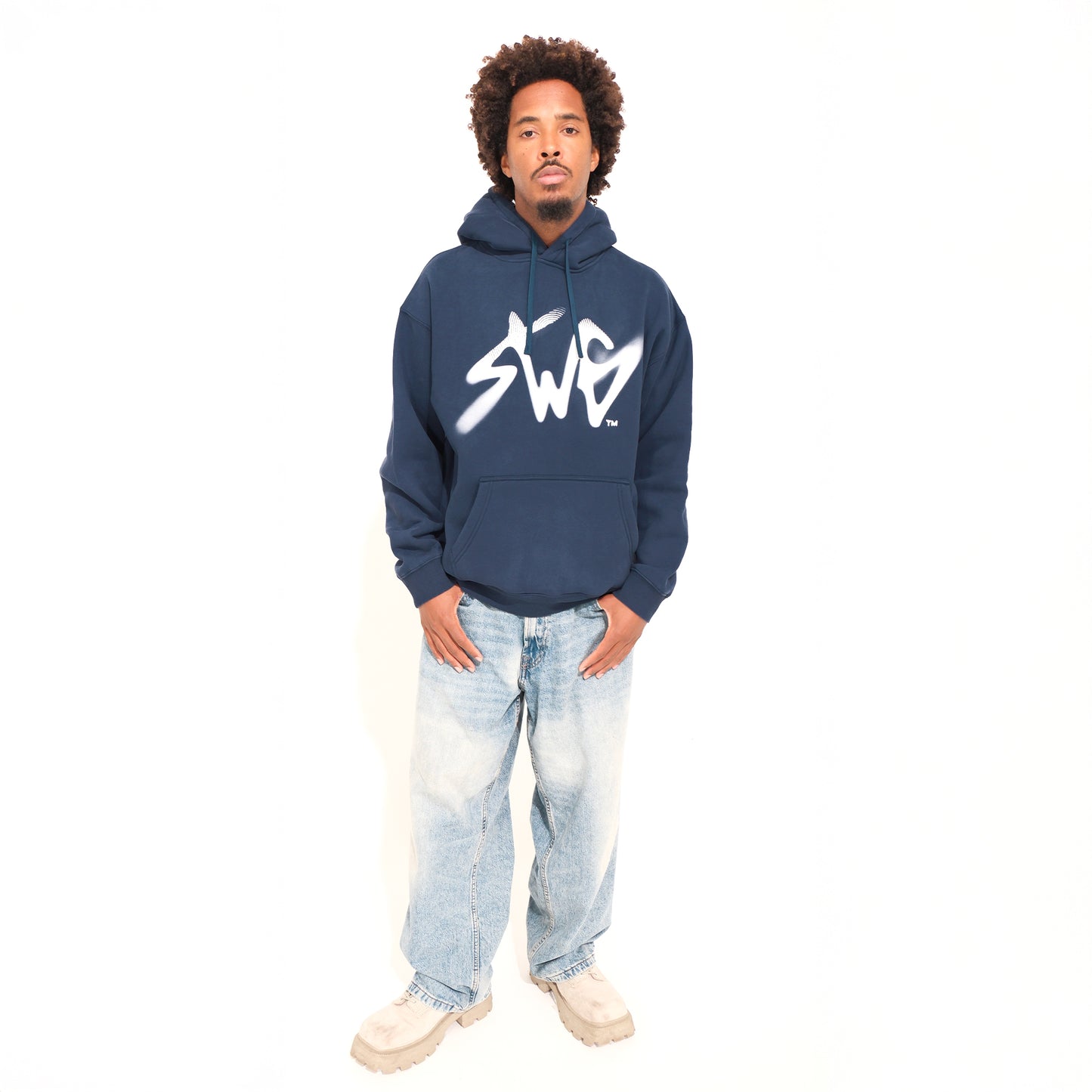 Signature Blur Logo Hoodie <NAVY>