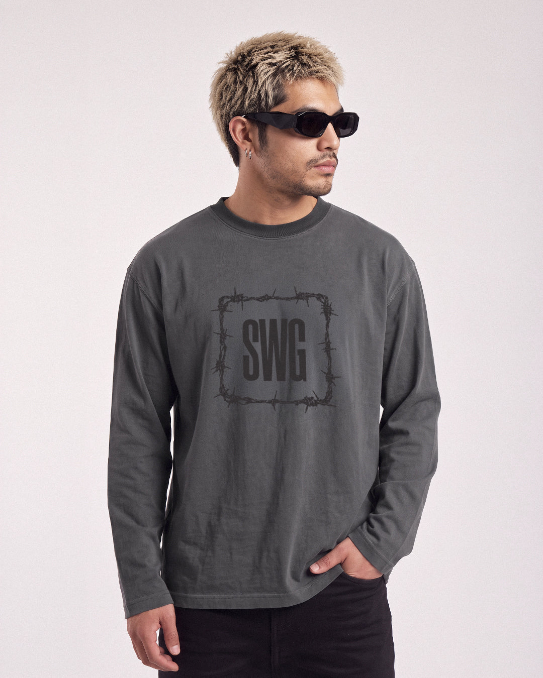 Barbed Box logo LS Tee (C.Gry)