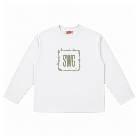 Barbed Box logo LS Tee (White)