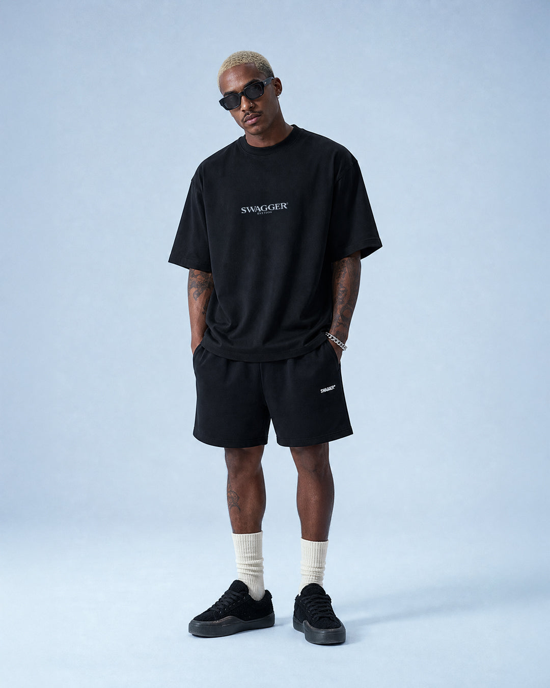 SWAGGER OS Logo Basic Tee <BLK×G.BLUE>